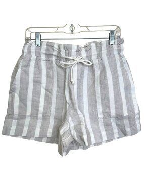 Revolve Hello Nite Striped Paperbag Shorts Gray White Sz Small NWT